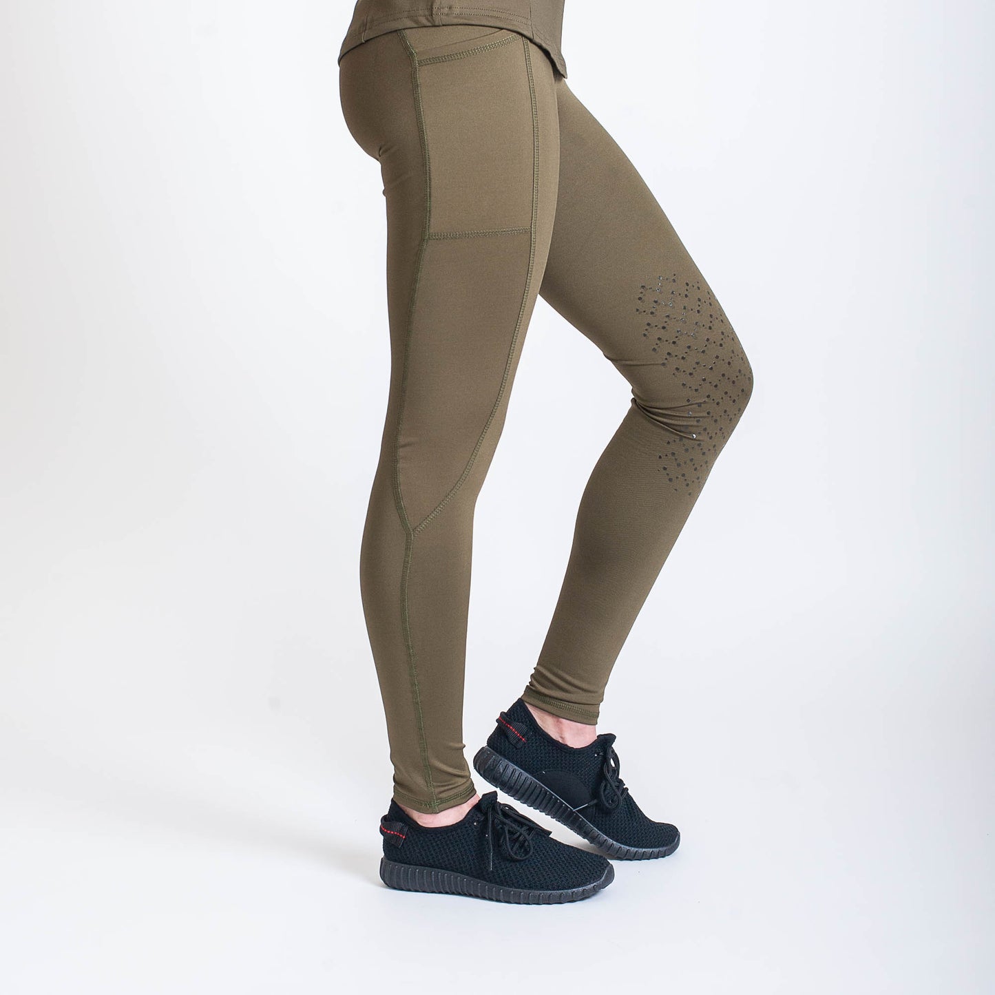 High-Waist Pocket Silicone Knee Tights - Olivie