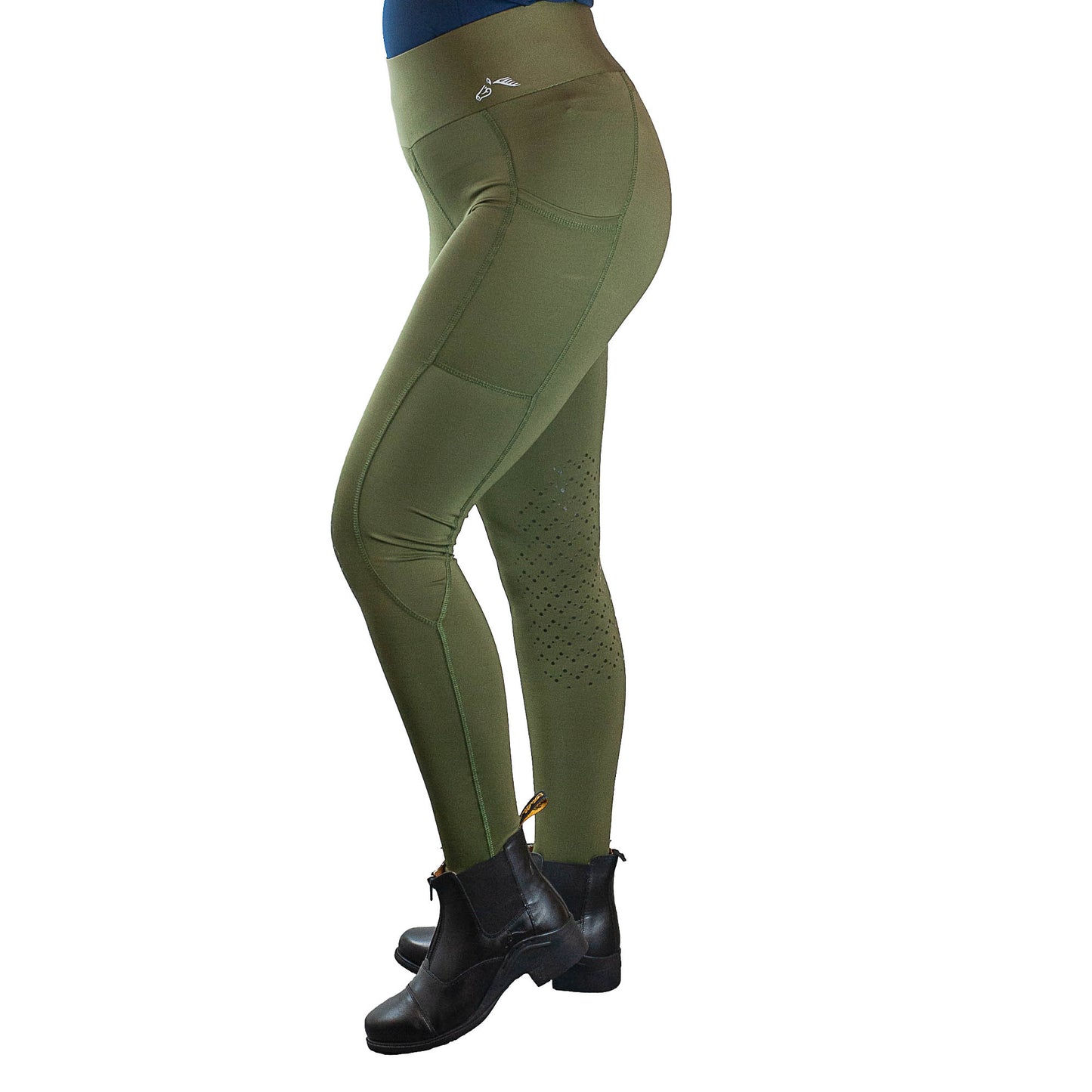 High-Waist Pocket Silicone Knee Tights - Olivie