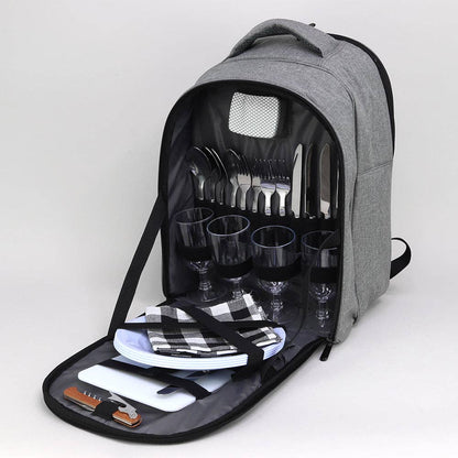 Grey Cooler Backpack with Picnic Set
