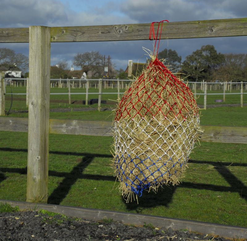 Rhinegold Monarch Slow Feeder Small Hole Haynet-44" Red, White and Blue