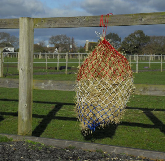 Rhinegold Monarch Slow Feeder Small Hole Haynet-44" Red, White and Blue