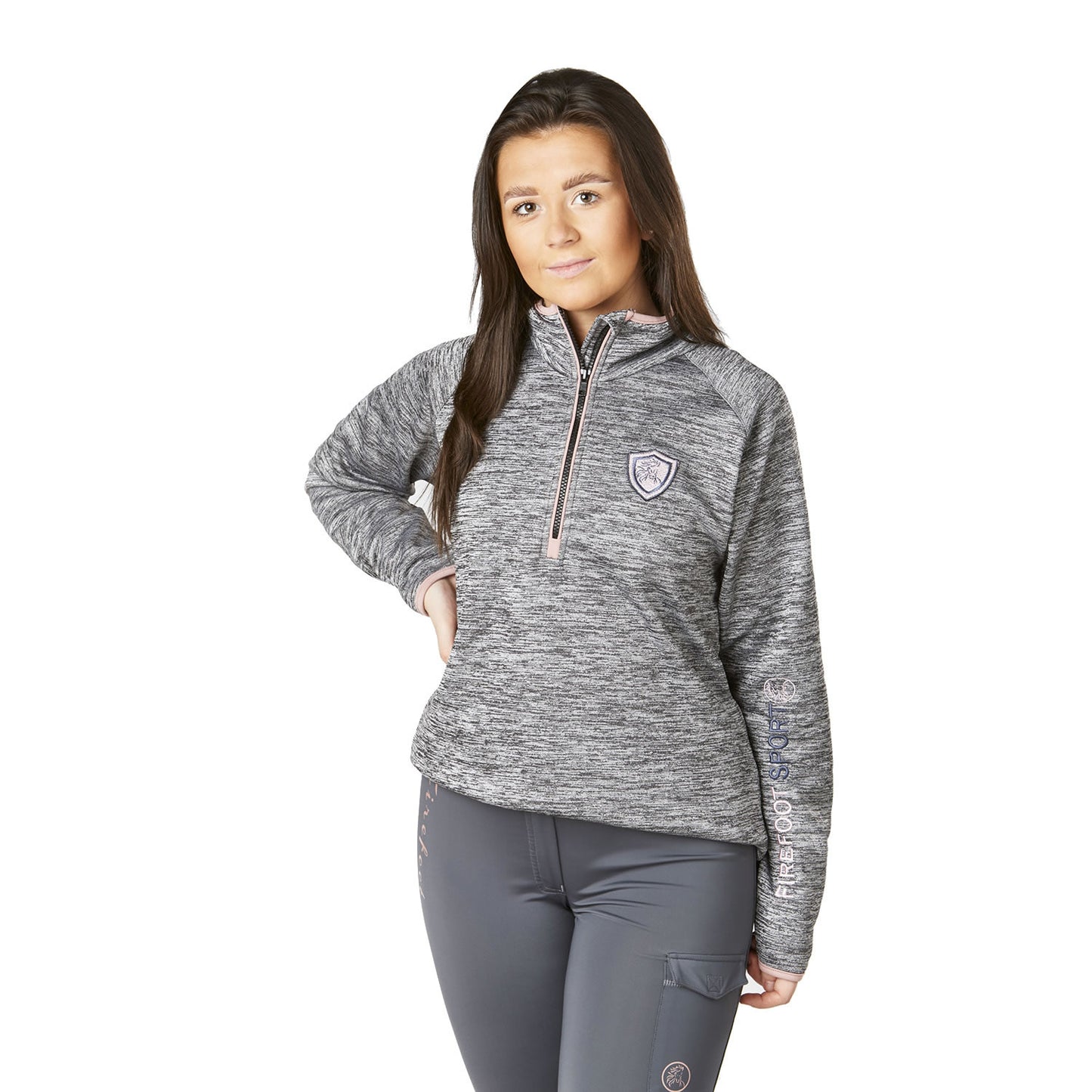 FIREFOOT HALF ZIP SPORT TOP KIDS GREY MARL/ROSE GOLD
